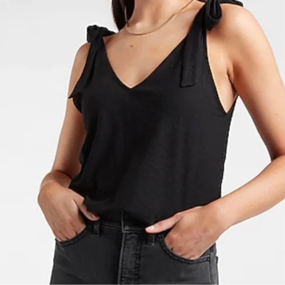 Express Black V-Neck Tie Shoulder Tank Size M
